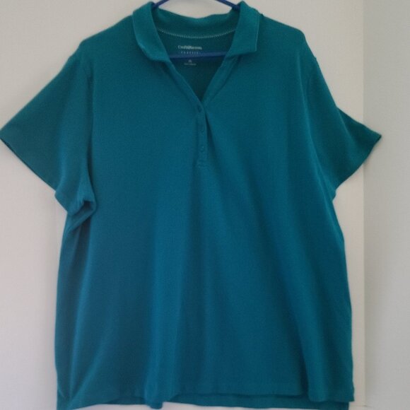 CROFT & BARROW WOMEN'S CLASSIC POLO SHORT SLEEVE SHIRT-SIZE 3X/ BLUE - Picture 1 of 10